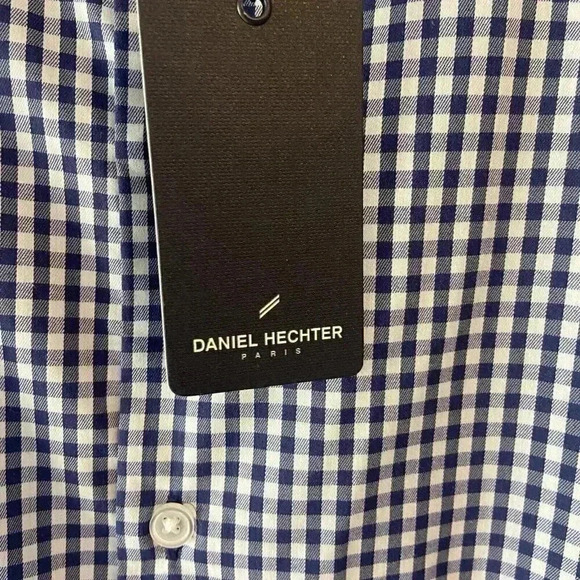 NWT DANIEL HECHTER PARIS Size XL Men's Shirt Blue & White Checks Plaid Gingham - Picture 4 of 7